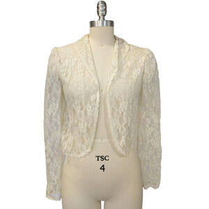 Gunne Sax Lace Open Front Jacket Top Size 11 Ivory Topper Prairie 70s Gunnies